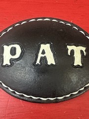 Belt buckle Vintage Hand Tooled Western Leather Belt Buckle “Pat” Black/white