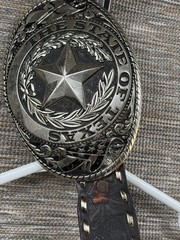 The State of Texas Star Buckle With Belt Brown & Silver Western Cowboy USA