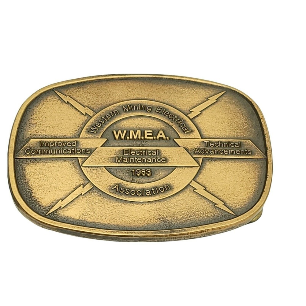 Solid Brass Belt Buckle Western Mining Electrical 1983 Indiana Metal Craft USA