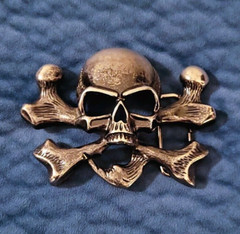 3-D Pirate Skull & Cross Bones Metal Belt Buckle – NEW