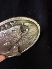 Bergamot Brass Works Bass Belt Buckle Vintage 1977 X-144. Made In USA Fishing