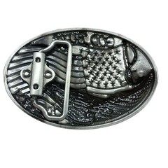 God Bless America Belt Buckle Eagle Flag Patriotic Design Metal Oval #M-14