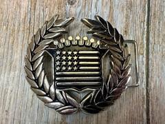 Cadillac Crown Logo Olive Branch Silver Color Belt Buckle Famous Stars & Stripes