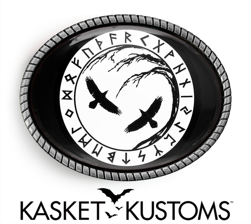 Odin Raven Rune Belt Buckle – Black and White Pagan Script, Celtic Oval Buckle