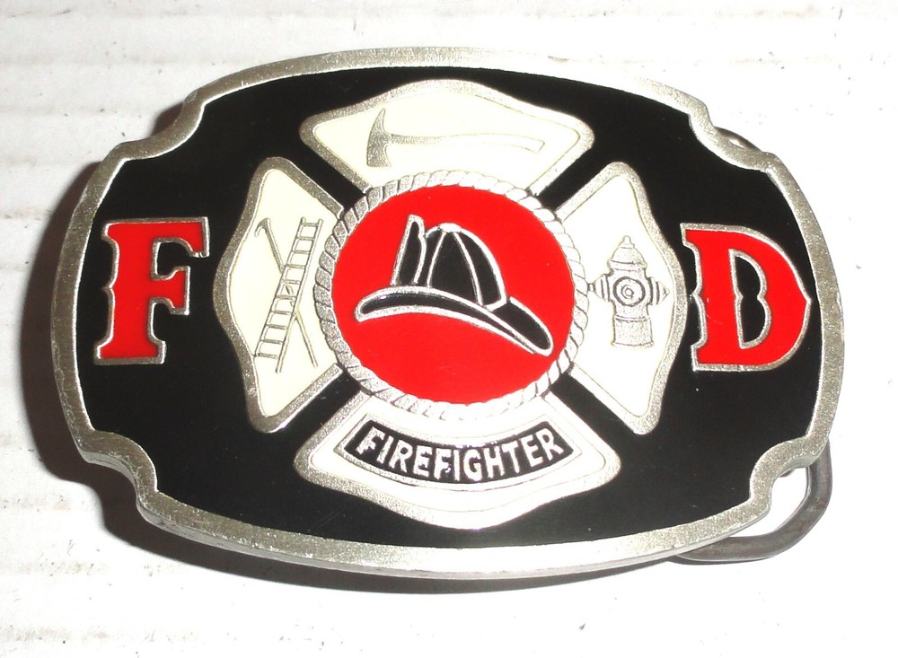 Buckle Bakery FD Firefighter Pure Pewter & Enamel Belt Buckle with Clip #1670