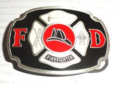 Buckle Bakery FD Firefighter Pure Pewter & Enamel Belt Buckle with Clip #1670