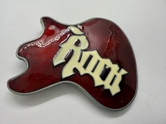 Electric Guitar Body ROCK & ROLL Red Enameled Musicians Guitarist Belt Buckle