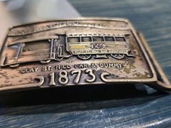 Vintage Brass Belt Buckle San Francisco Cable Car Clay St Hill Car & Dummy 1873