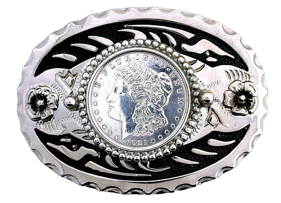 1921 Morgan Silver Dollar Silver Color Oval Western Belt Buckle EPBB267/12725