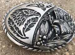 VTG SSI Handcrafted Metal Belt Buckle Southwest Eagle Rain Cloud Fathers 4&Prime; USA