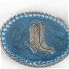 Vintage Western Cowboy Boots Belt Buckle Blue Enamel Silver Tone Oval Floral