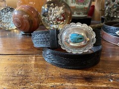Navajo James Reid style Sterling Silver Turquoise Belt Buckle 37-39-1.5”🐂✅