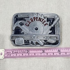 VINTAGE CARPENTER BELT BUCKLE SILVER METAL C&J INC 1994 COLLECTIBLE MENSWEAR DAD