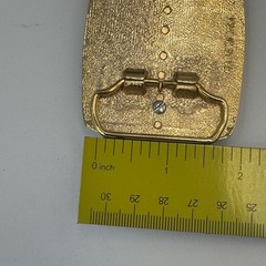 Vintage Western Gold Tone White Enamel Filigree Floral Belt Buckle Made in USA