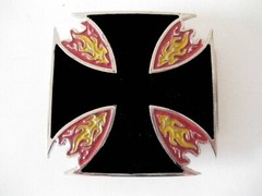 Iron Cross Biker Chopper Belt Belt Buckle Black German Maltese Flame Bar Fire