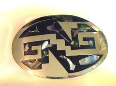 MEXICO Signed ABALONE MOTHER OF PEARL OVAL BELT BUCKLE VINTAGE