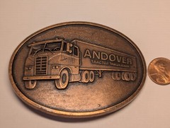 VINTAGE ANDOVER TRACTOR TRAILER SCHOOL BELT BUCKLE