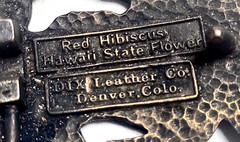 Belt Buckle Cast Brass HAWAII Red Hibiscus State Flower Dix Leather Co Denver CO
