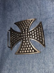Vintage Maltese Iron Cross Belt Buckle. Pewter/Black. Biker/Gothic. LA Design