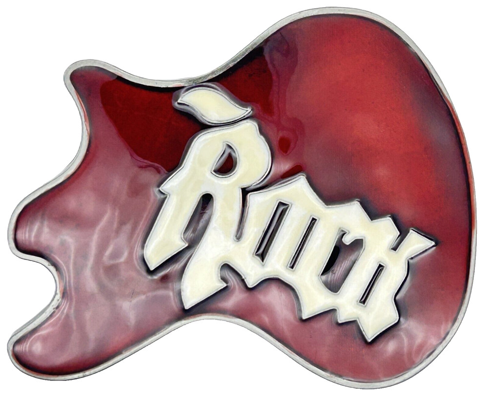 Red Guitar Head Rock Music Enameled Belt Buckle New