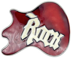 Red Guitar Head Rock Music Enameled Belt Buckle New