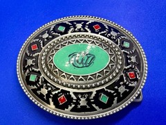 Southwestern Tribal Pattern Blue Red Enamel Colored Belt Buckle in New Condition