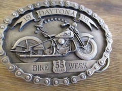 Motorcycle Daytona Bike Week Belt Buckle Tree 1996 Pewter Girl on Tank 55 YEARS