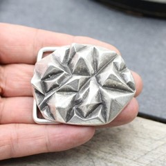 Asymmetrical Pyramid Belt Buckle in Antique Silver, Rustic Interchangeable Buckle