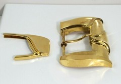 1987 KIESELSTEIN CORD STERLING LARGE 2PC GOLD PLATE BELAIR BUCKLE 4-3/4&Prime; x 3.25&Prime;