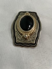 Gold Color Oval Western Natural Black Onyx Cabochon Cab Belt USA Made
