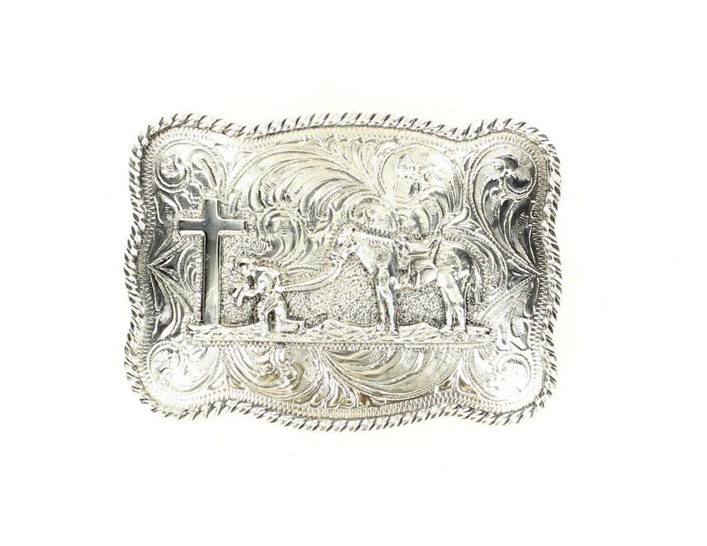 Crumrine Western Belt Buckle Rope Scrolling Antique Silver C1037948