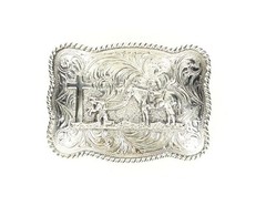 Crumrine Western Belt Buckle Rope Scrolling Antique Silver C1037948