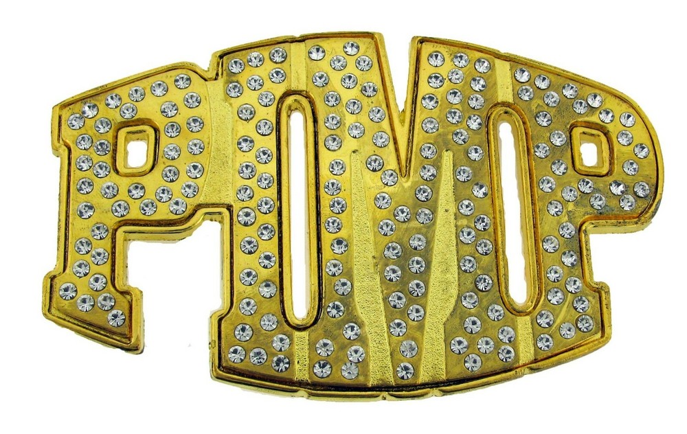 Pimp Text Belt Buckle Hip Hop Punk rock Hard Gold Metal Finished New Men