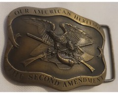 INDIANA METAL CRAFT SECOND AMENDMENT BRASS BELT BUCKLE 1977 VINTAGE