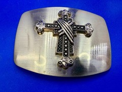 Gothic Medieval Centerpiece Iron Cross 3D Raised On Silver Color Belt Buckle