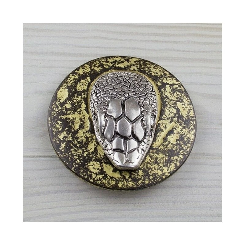 Snake Head Round Belt Buckle – Antique Brass & Silver Gothic