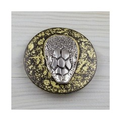 Snake Head Round Belt Buckle – Antique Brass & Silver Gothic