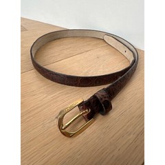 HALSTON brown leather belt with solid brass gold tone buckle