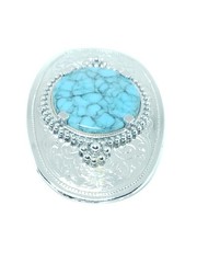 Western Style Belt Buckle With Large Faux Turquoise- 3.5&Prime; X 2 3/8&Prime;.