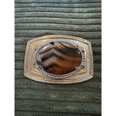 Vintage Agate Stone Belt Buckle Silver Gold Tone Mens Western Accessory