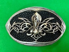 Celtic Knot Fleur De Lis Symbol Gothic Punk Vibe Black Silver Color Belt Buckle