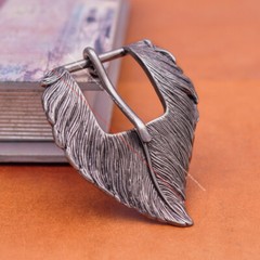 Men Heavy Long Silver Leathercraft 2pc Set Feather Belt Buckle Fits 31mm Strap
