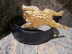HUGE!!! Kieselstein-Cord Art Bronze Toad Buckle with Navy Lizard Belt Size 1