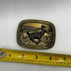 Vintage 1979 Remington Sid Bell Running Deer Brass Belt Buckle Hunting Wildlife
