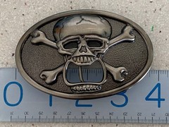 Kalan Skull & Crossbones Belt Buckle Bottle Opener Novelty Silver Tone Oval