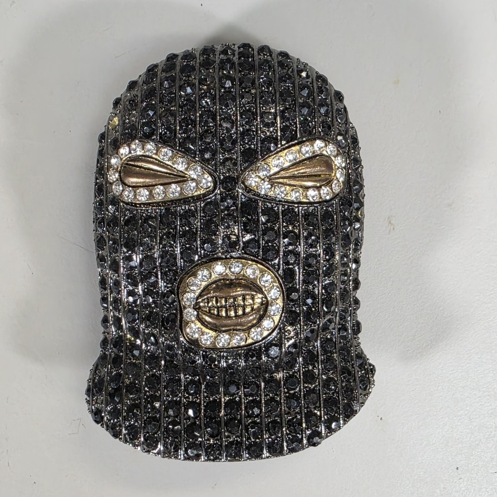 Men&rsquo;s Hip Hop Gun Metal Black Goon Mask Belt Buckle Rhinestones