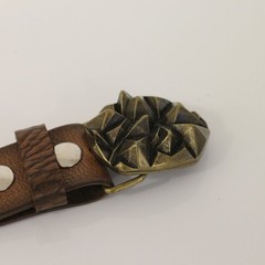 Geometric Pyramid Engraved Belt Buckle in Antique Bronze, Vintage Interchangeable Buckle