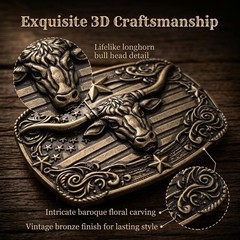 Uelkr Western Cowboy Belt Buckle for Men, Cowgirl Longhorn One Size, Brown