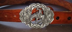 EJC COWBOY RIDING A HORSE THEME BELT BUCKLE – ORNATE Made In USA