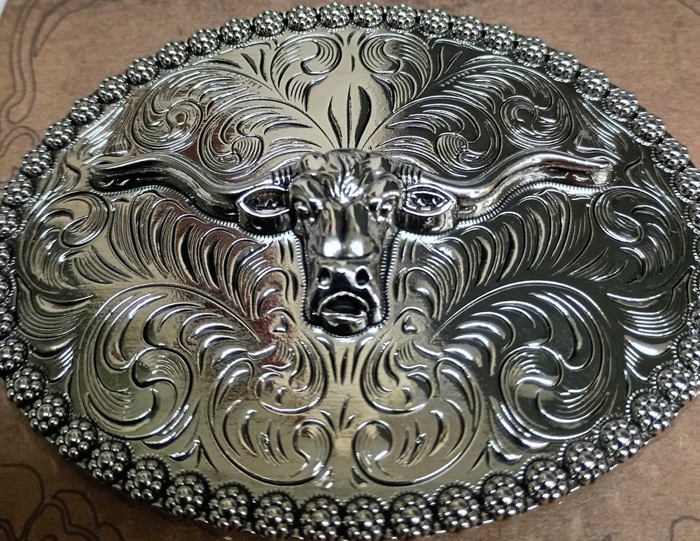 Western Rodeo, Bull Riding with 3-D Bull or Steer metal belt Buckle, New! #6